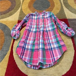 Ralph Lauren Pink Plaid Ruffle Dress Long Sleeve 100% Cotton Kids Girls Size 8